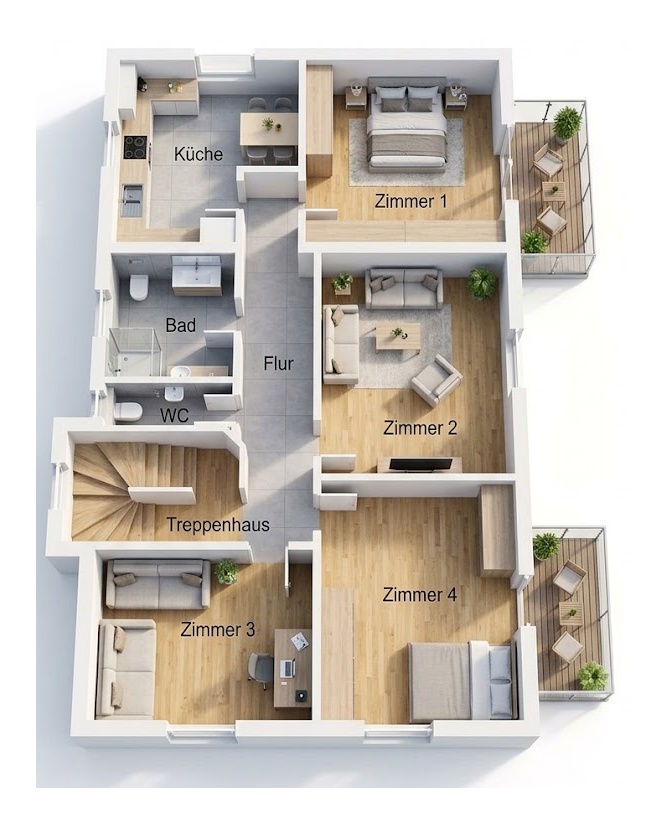 Grundriss-Visualisierung WG 1. Obergeschoss, Ludwigsburger Straße Heilbronn-Böckingen – Neckar Wohnkonzepte
